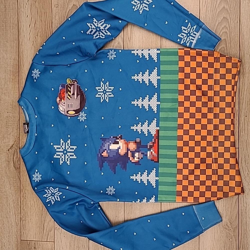 SONIC THE HEDGEHOG Blue Cotton Blend‎ England Mens Small Crewneck Sweater